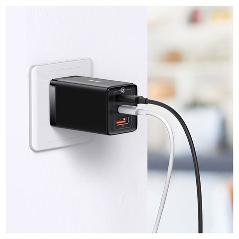 Мережевий зарядний пристрій Baseus GaN5 Pro, 65 Вт, Quick Charge, чорний, з кабелем USB тип-C до USB тип-C, 3 порта, #CCGP120201 Прев'ю 2