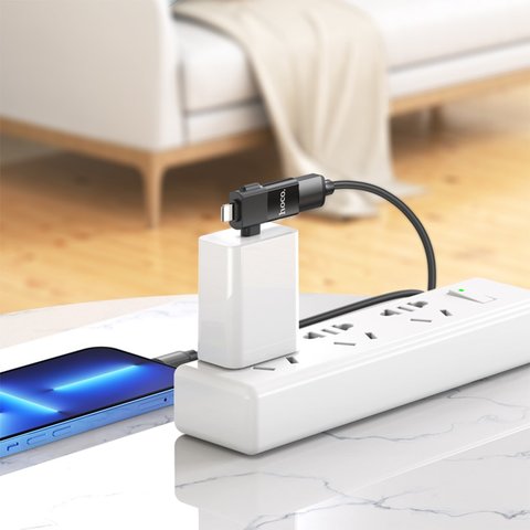 Адаптер Hoco UA17, USB тип-C, USB тип-A, Lightning, чорний, 2 in 1, #6942007602303 Прев'ю 3