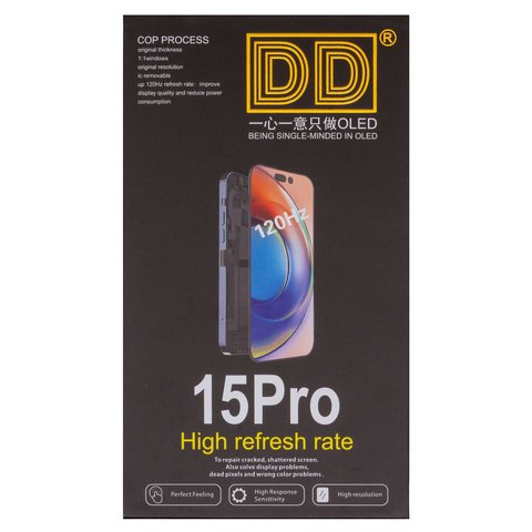 Дисплей для iPhone 15 Pro, черный, с рамкой, High Copy, без ошибки, (OLED), DD-OLED OEM soft, 120Hz, diagnosable Превью 2