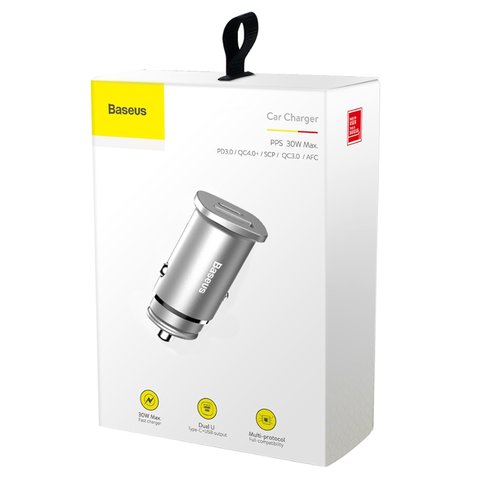 Cargador Baseus BS-C15C, USB puertos 4,5V 5A/5V 4,5A/9V 3A/12V 2,5A, (USB Tipo C entrada 5V 3A/9V 3A/12V 2,5A/15V 2A), plateado, 30 W, 24 V, 12 V, #CCALL-AS0S Vista previa  1