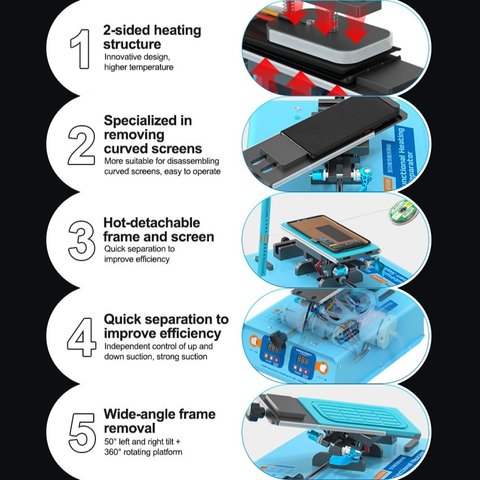 Dispositivo para despegar el módulo de pantalla Sunshine S-918M, sirve para las pantallas de hasta 7", con bomba de vacío Vista previa  4