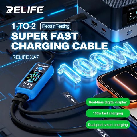 Probador USB RELIFE XA7, USB tipo C, 2xUSB tipo-C, 100W Vista previa  1