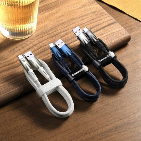 USB кабель Baseus Glimmer, USB тип-C, USB тип-A, 100 см, 100 Вт, белый, в нейлоновой оплетке, #CADH000402 Превью 5